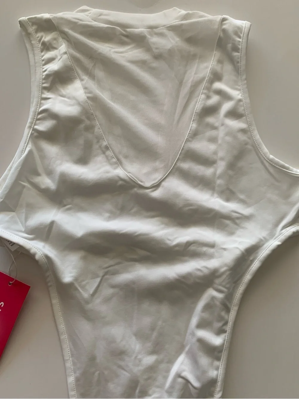 Shein Mock Neck Sheer Mesh Panel Sleeveless White Bodysuit Brand New Size S